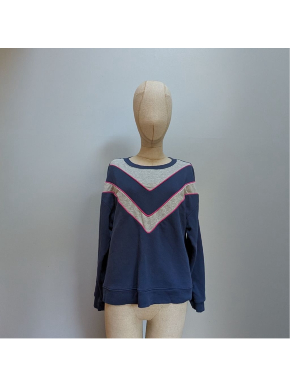 Maeve Navy Grey Pink Chevron Sweatshirt - Small - Picture 2 of 8